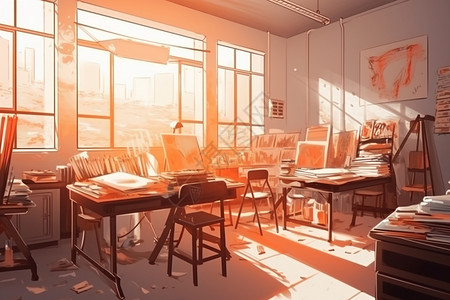阳光照射下的艺术教室图片