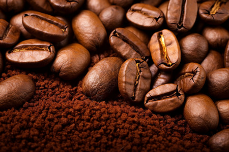 咖啡豆磨制的咖啡粉背景