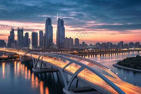 天津海河直沽桥夜晚繁忙的城市设计图片
