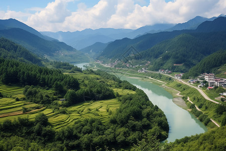 丘陵山区清澈的河流背景