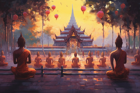 文化信仰佛教寺庙插画