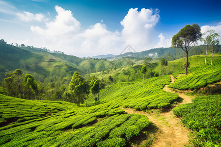 丘陵中生长的茶树图片