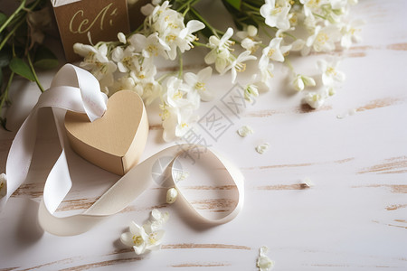 白色的丝带和花朵背景图片