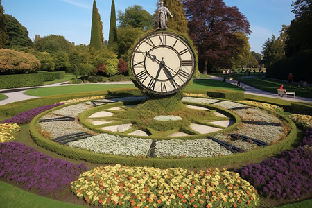 公园内的植物和时钟图片