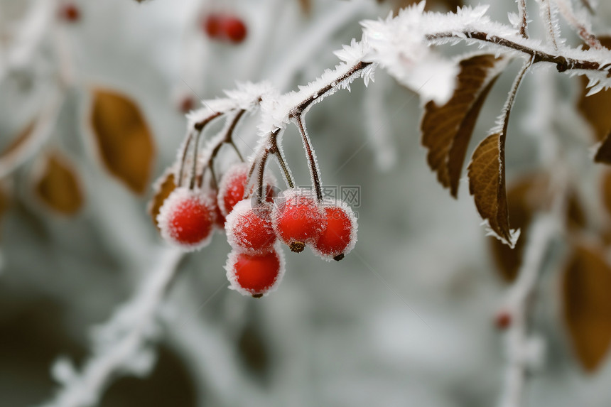 冬季下的树枝和果子图片
