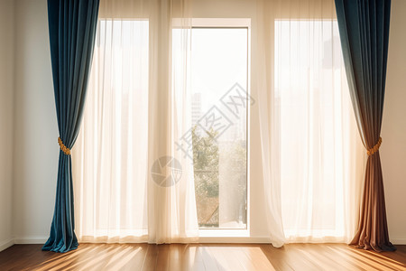 公寓房间窗帘阳光背景图片