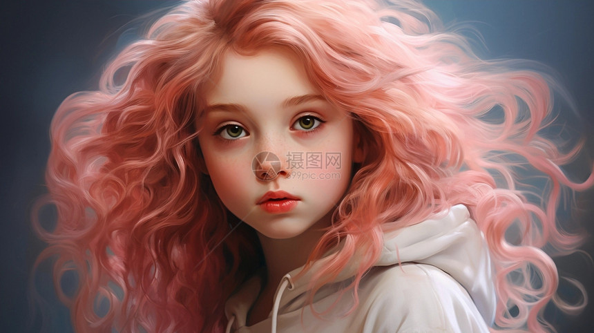 粉红色头发的小女孩图片