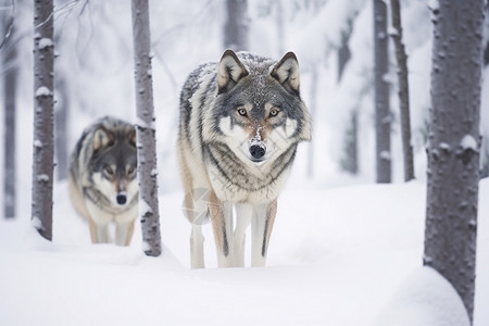 狼在雪地里行走图片