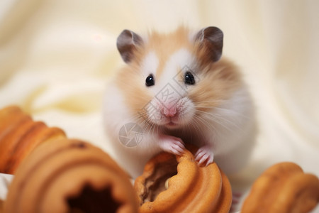 可爱动物甜甜圈仓鼠面前的吃食背景