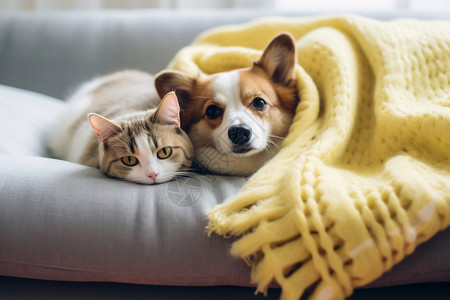 秋日小狗小猫沙发上的小猫小狗背景