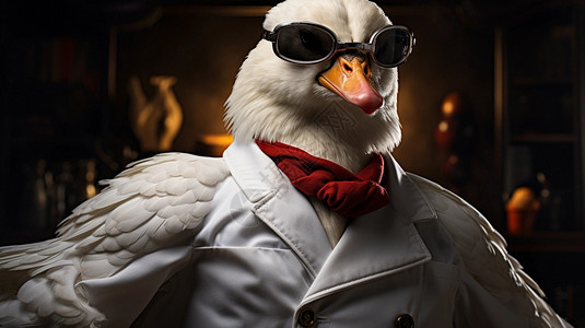 鸭鸡全身肌肉穿着专业服装的白鸭大厨设计图片