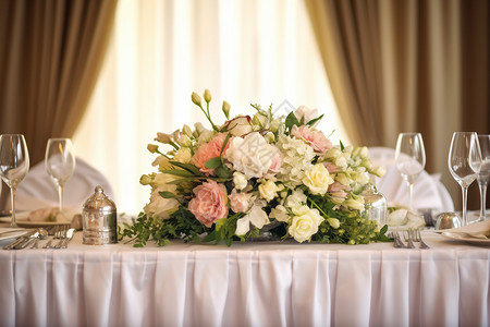 餐桌上的温馨花束图片