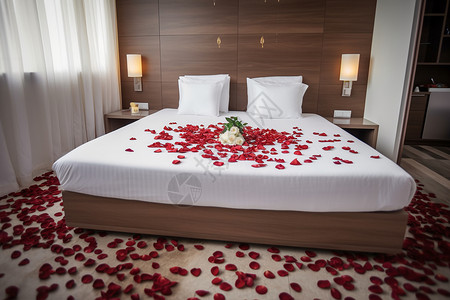铺满玫瑰的床背景图片