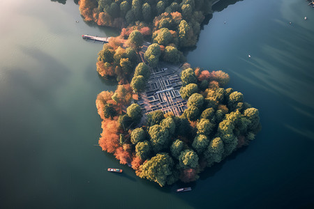 航拍的千岛湖景观背景图片