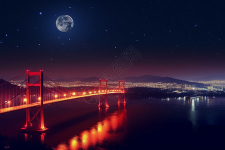 一轮弯月夜晚城市上空的一轮明月设计图片