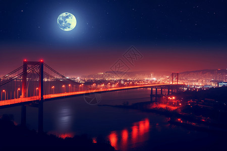 夜晚桥梁夜晚的城市大桥设计图片
