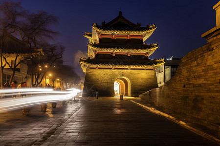 夜幕下的古城背景图片