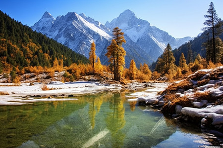 积水成河冬天的山沟积水背景