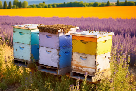 乡村的蜂箱几个蜜蜂素材高清图片