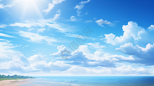 蓝天白云下的沙滩图片