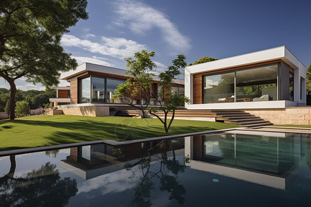 游泳池的房子现代豪华别墅设计图片