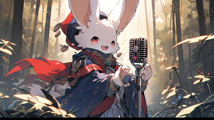 在森林里唱歌的兔子图片