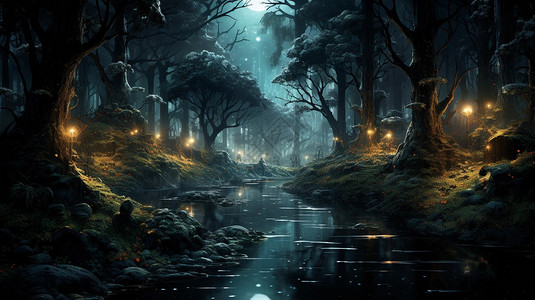 夜晚宁静的森林图片