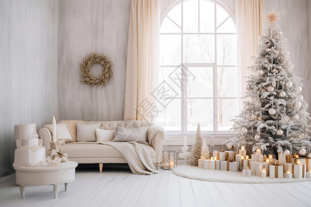 白蜡烛白色调圣诞家装背景