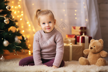 孩子和圣诞节礼物背景图片