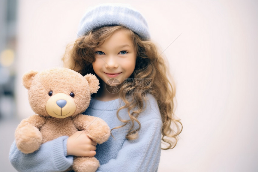小女孩抱着泰迪熊图片