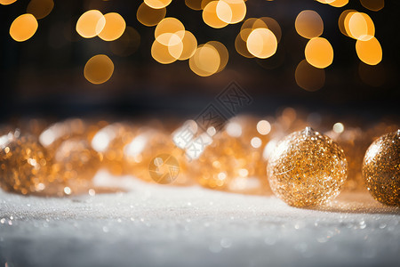 金色细闪细闪玻璃球圣诞装饰背景
