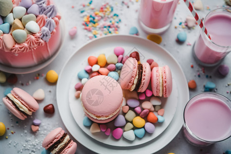 高级灰马卡龙色系可口的粉色系甜品背景
