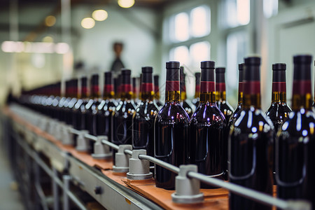 红酒工厂自动化生产的红酒背景