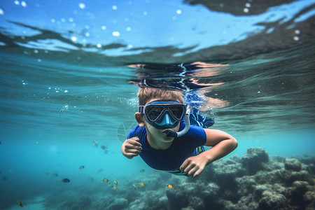 防溺水自救潜水的儿童背景