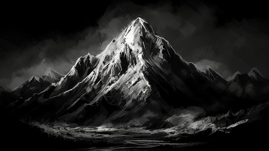 雪山山脉的黑色插图图片