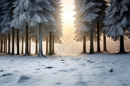 冬季的雪林图片