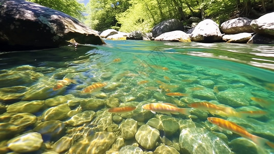 鳟鱼养殖山间溪流中养殖的鳟鱼背景