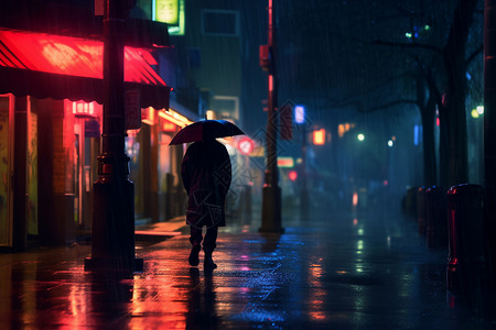 孤独身影下雨天城市中孤独的背景
