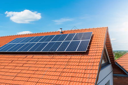 生态住宅房顶上的新能源太阳能板背景