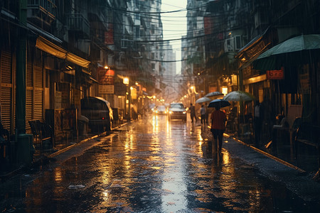 雨水浸透的城市街道背景