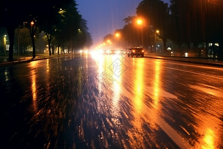 暴雨中的城市道路图片