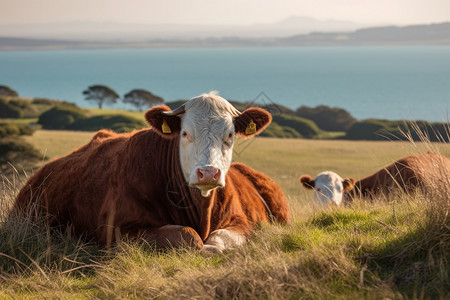 草地上放牧的牛高清图片