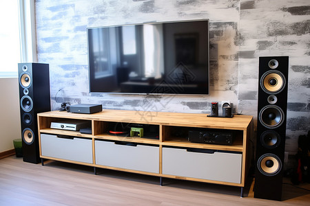 音乐扬声器客厅里的电视机与音箱摆放背景