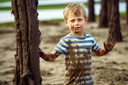 满身泥泞的男孩图片