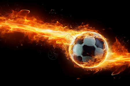 游戏活动黑色背景下带着火焰的足球设计图片