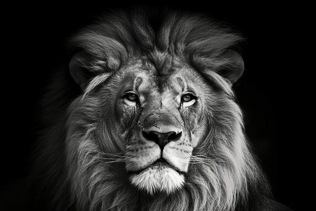黑白狮子成年雄狮肖像背景