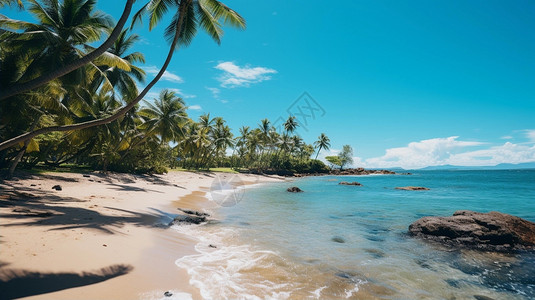 椰林碧海阳光下的夏日沙滩背景