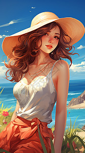夏季海边度假女孩背景图片