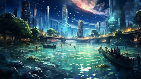 星空科幻城市建筑背景背景图片