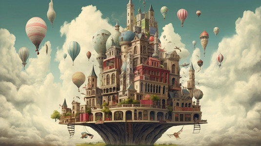 梦幻空中城堡背景图片